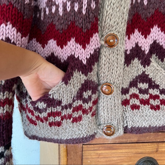 1970s vintage cardigan sweater coat wool knit boho Cottagecore winter jacket - Picture 2 of 8